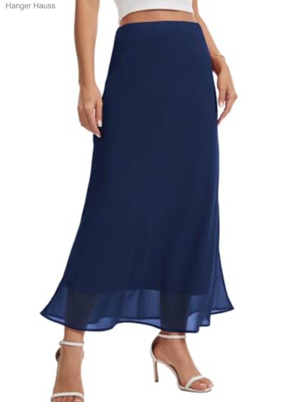 Chiffon Maxi Skirt High Elastic Waist A-Line Flowy Midi with Lining Business